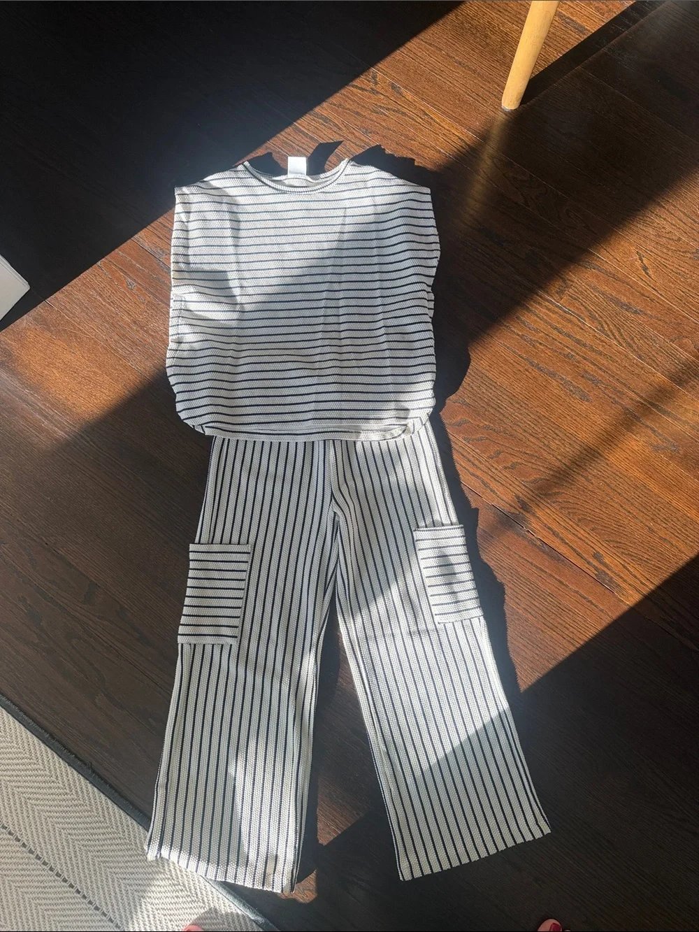 Zara Kids Two-Piece Striped Wide-Leg Set - White & navy